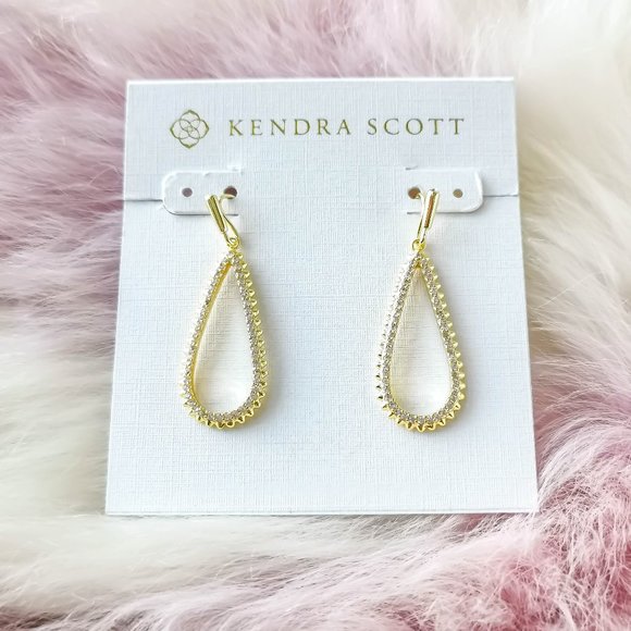 Kendra Scott Jewelry - Kendra Scott Gold Payton White Crystal Small Open Frame Earrings